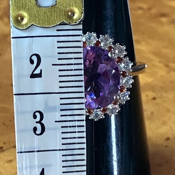 Moroccan Amethyst Red Garnet Sterling Silver Ring Size 8 - Picture 7 of 9